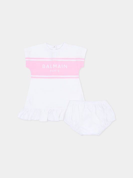 Vestito bianco per neonata con logo,Balmain Kids,BY1001-Z3672 100RS
