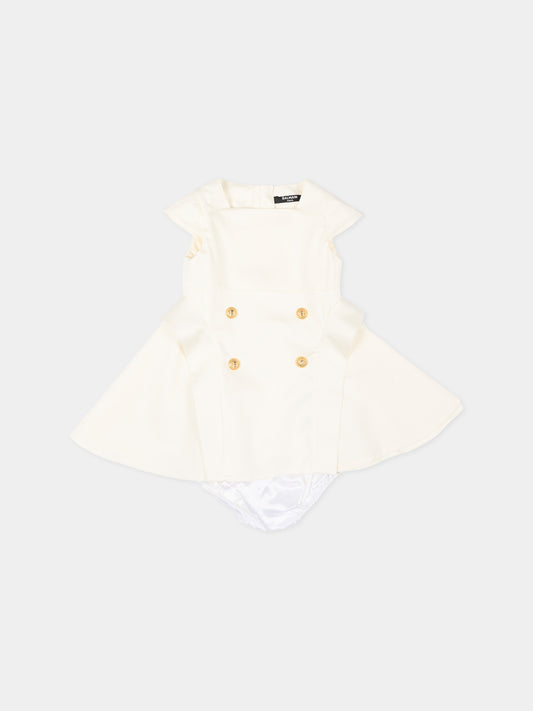 Abito bianco per neonata con bottoni dorati,Balmain Kids,BY1161-P0484 100