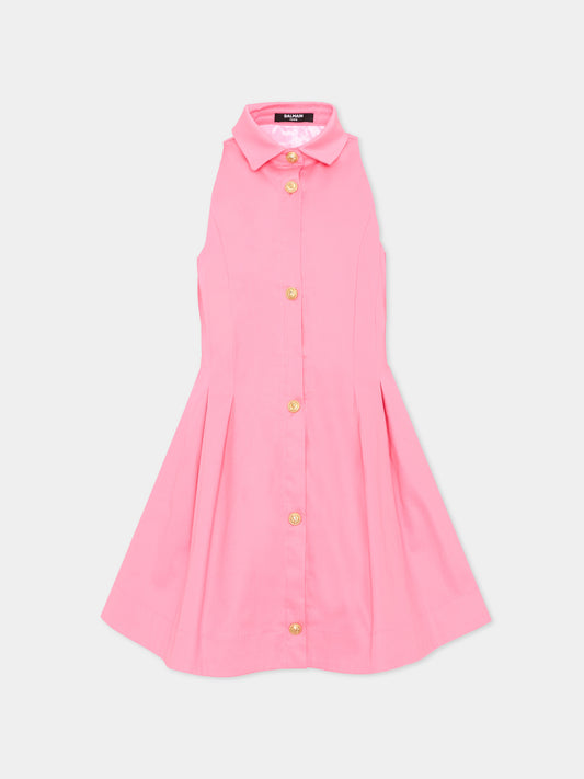 Vestito rosa per bambina con bottoni oro,Balmain Kids,BY1C02-G0197 515