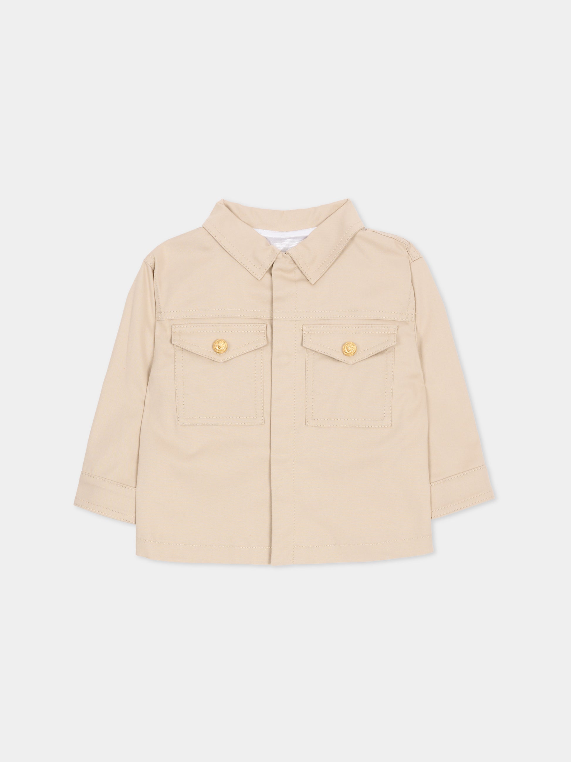 Giacca beige per neonato con bottoni oro,Balmain Kids,BY2507-G0197 107