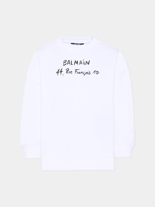 Felpa bianca per bambini con logo e scritta,Balmain Kids,BY4A30-Z3183 100NE