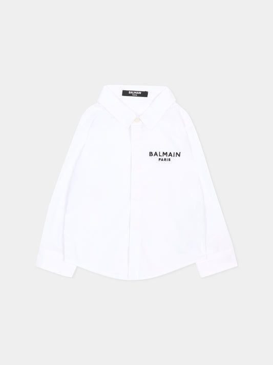 Camicia bianca per neonato con logo ricamato,Balmain Kids,BY5530 P0562 100NE