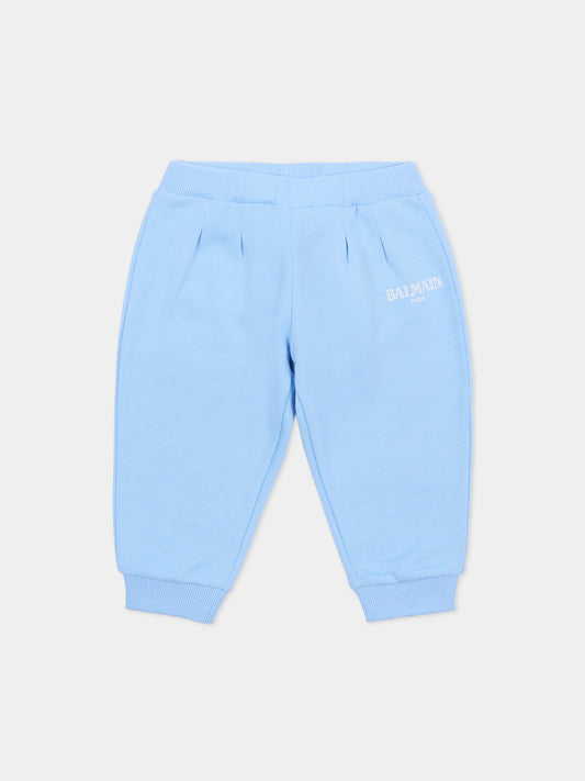 Pantaloni celesti sportivi per neonato con logo,Balmain Kids,BY6540-Z3183 652BC