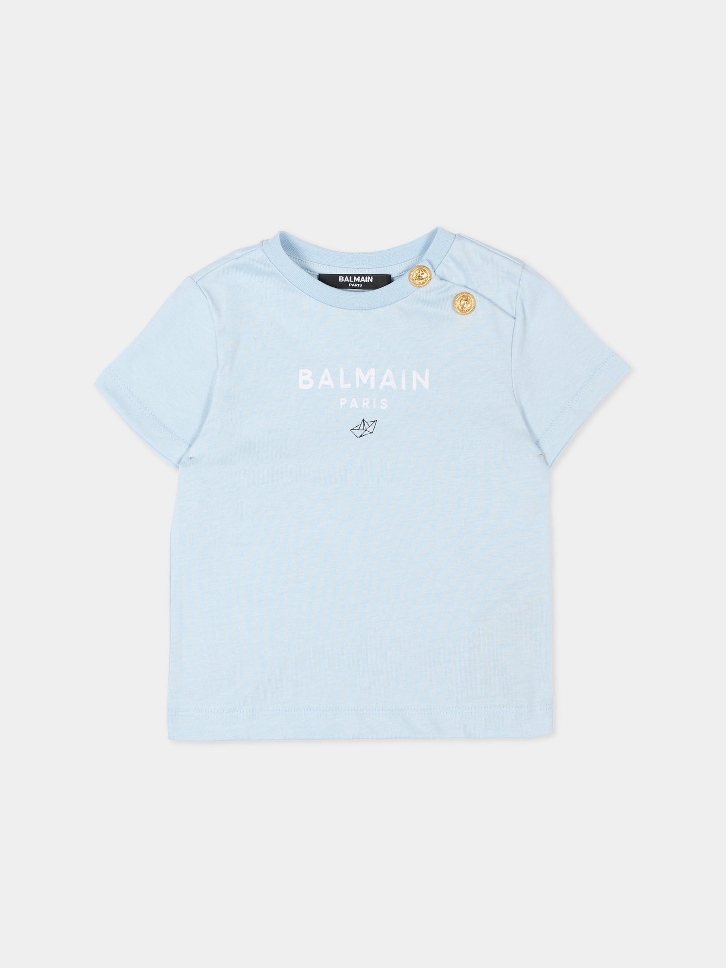 T-Shirt celeste per neonato con logo,Balmain Kids,BY8551-Z3672 685BC