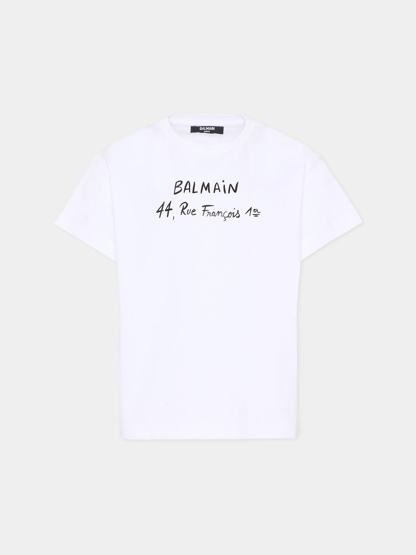 T-shirt bianca per bambini con logo e scritta,Balmain Kids,BY8B11-Z3672 100NE