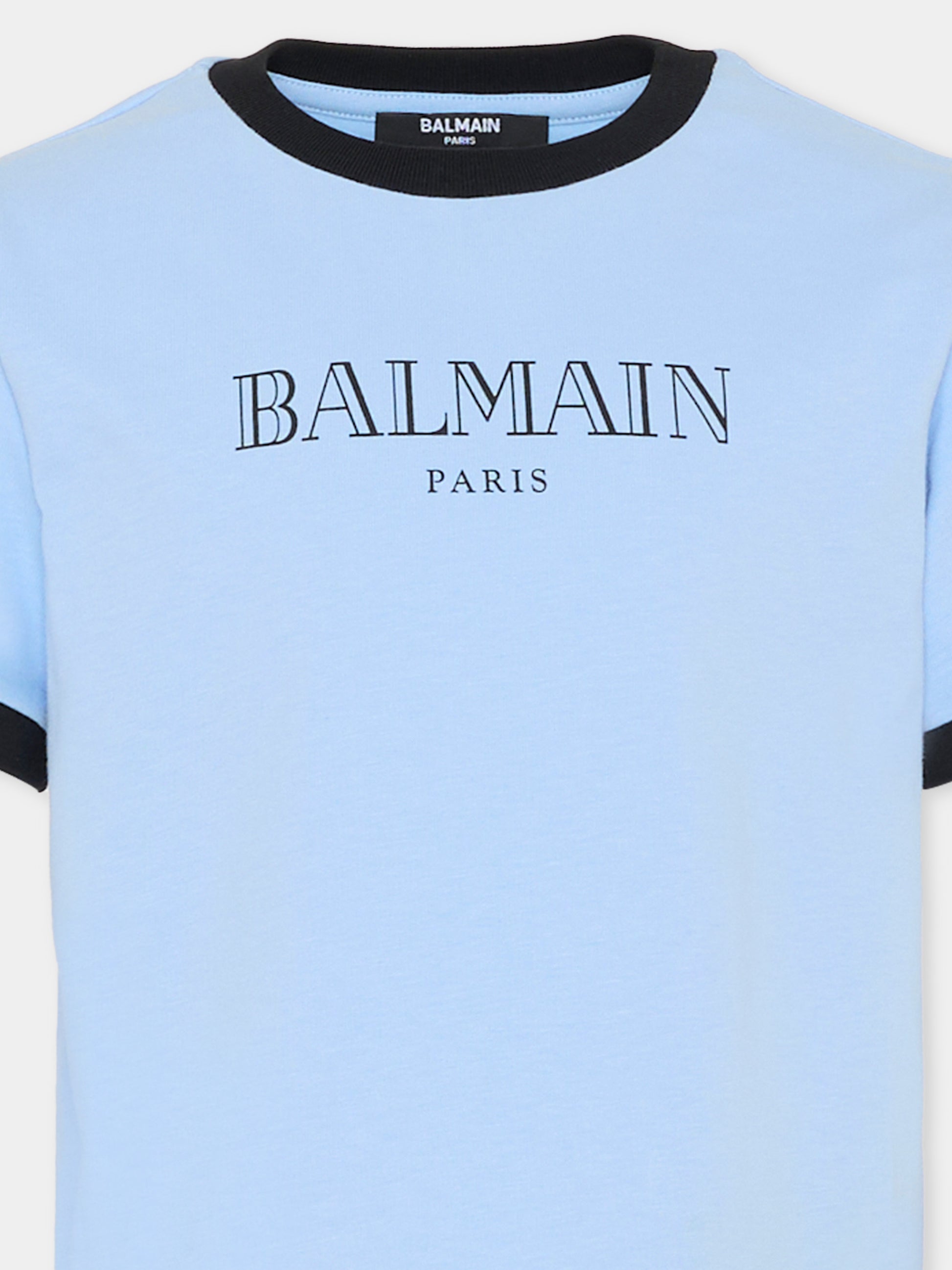 T-shirt celeste per bambino con logo,Balmain Kids,BY8P41-Z3672 652NE