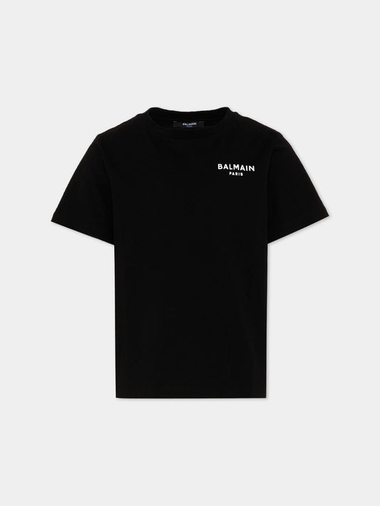 T-Shirt nera per bambini con logo,Balmain Kids,BY8R31 Z3672 930BC