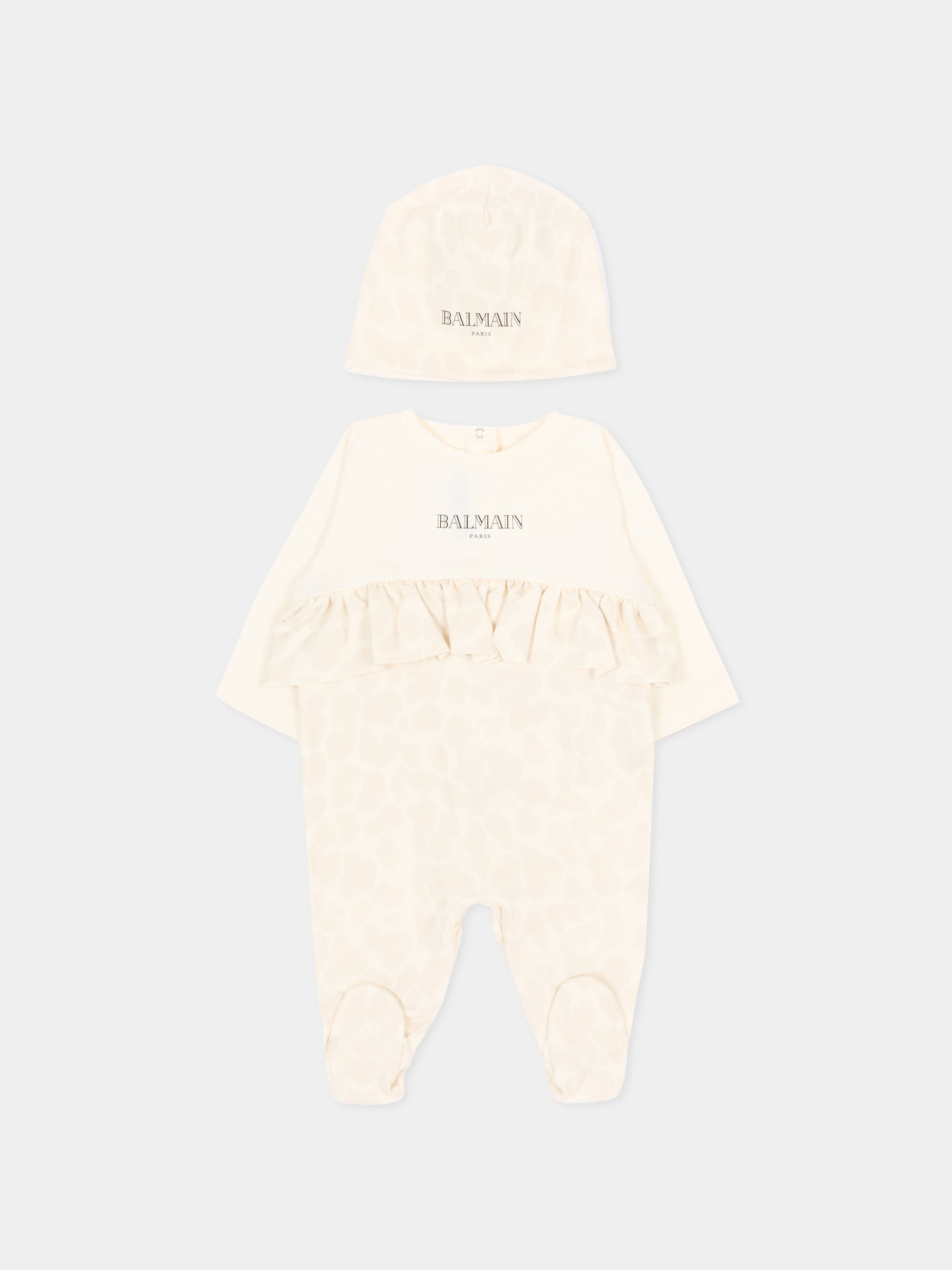 Set tutina beige per neonata con logo,Balmain Kids,BYB020-Z3763 102BG