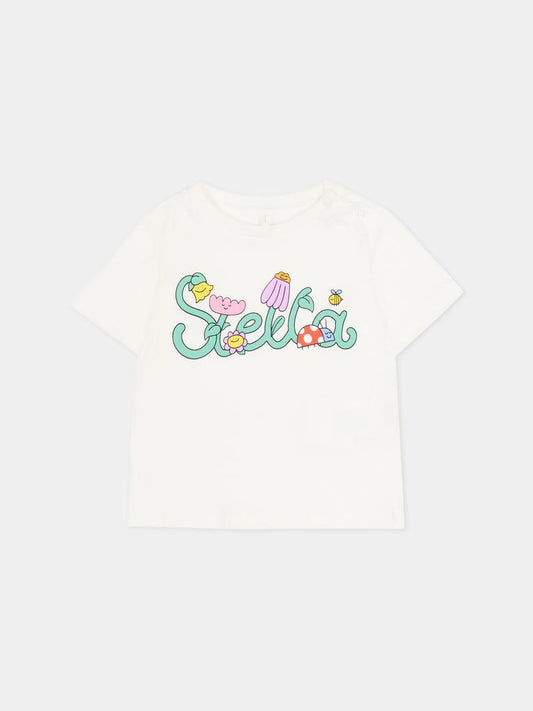 T-shirt avorio per neonata con logo,Stella Mccartney Kids,TY8011-Z0434 101