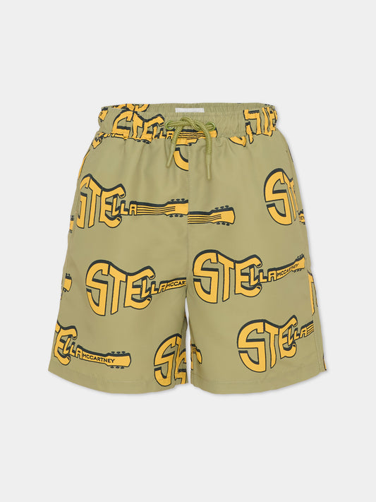 Boxer mare verde per bambino con chitarra,Stella Mccartney Kids,TYCP59-Z3527 663MC