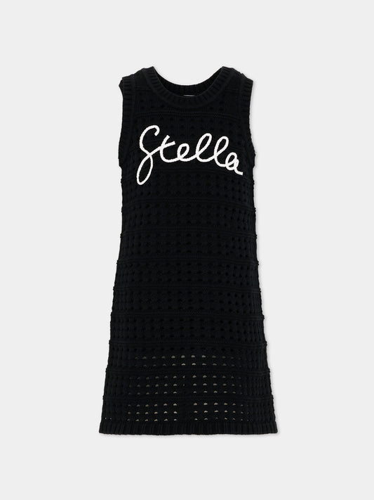 Vestito nero per bambina con logo,Stella Mccartney Kids,TY1C92-Z1876 930