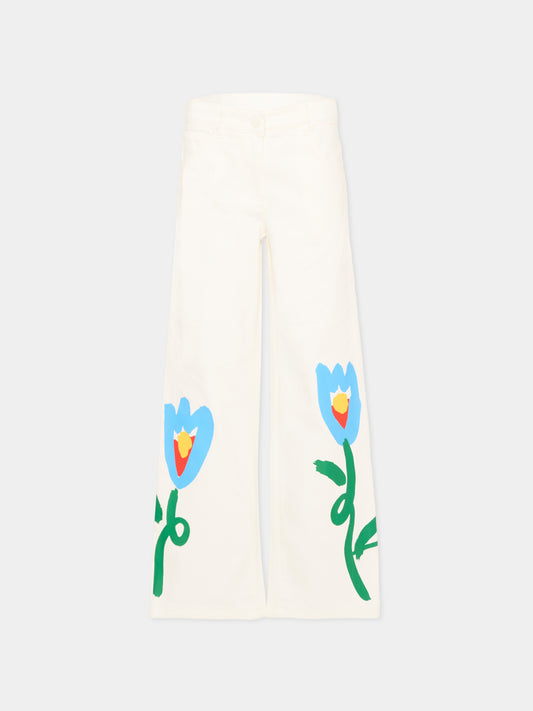 Jeans avorio per bambina con tulipani,Stella Mccartney Kids,TY6C20-Z0156 101