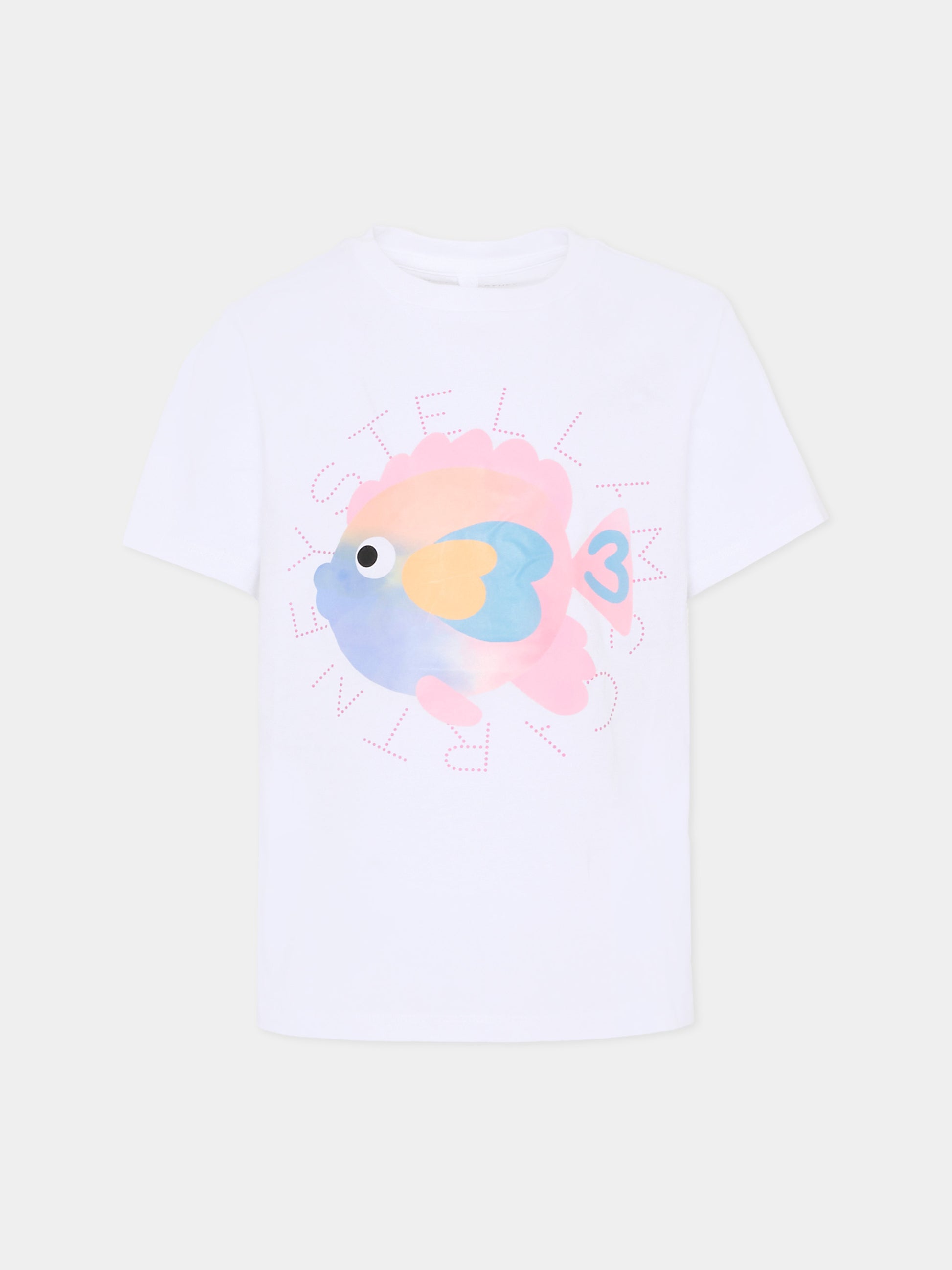 T-shirt cropped bianca per bambina con stampa pesce,Stella Mccartney Kids,TY8A61-Z0434 100