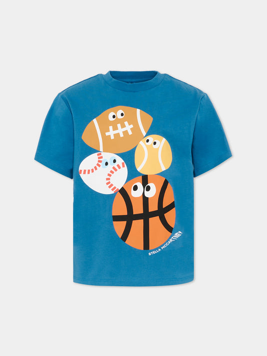 T-shirt blu per bambino con stampa sport,Stella Mccartney Kids,TY8Q81-Z0434 61D