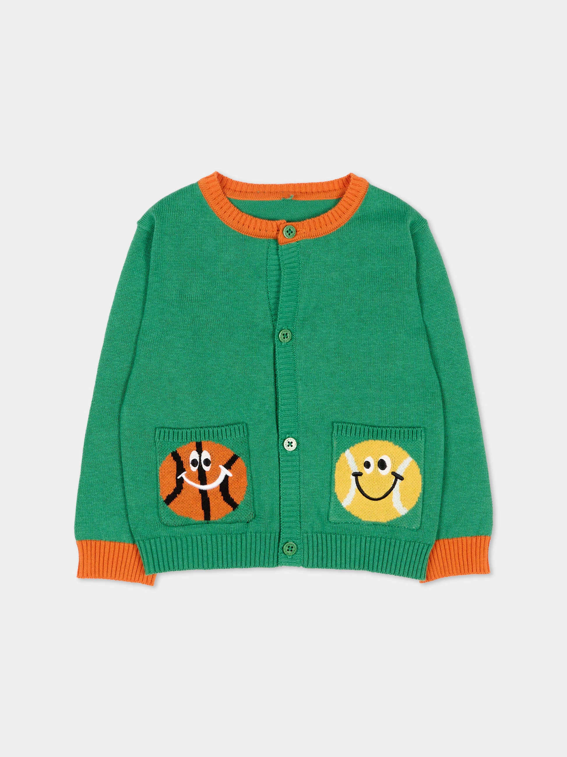 Cardigan verde per neonato con palla da basket,Stella Mccartney Kids,TY9500-Z2922 769