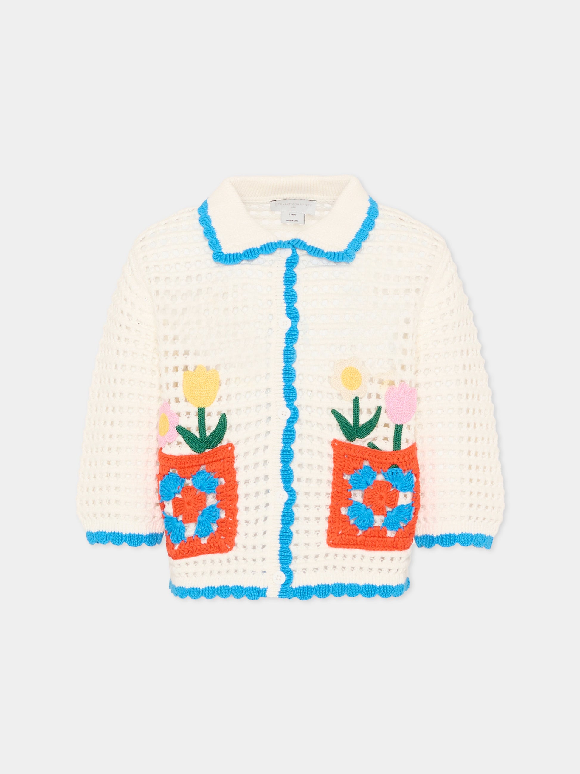 Cardigan avorio per bambina con fiori,Stella Mccartney Kids,TY9A10-Z1876 101