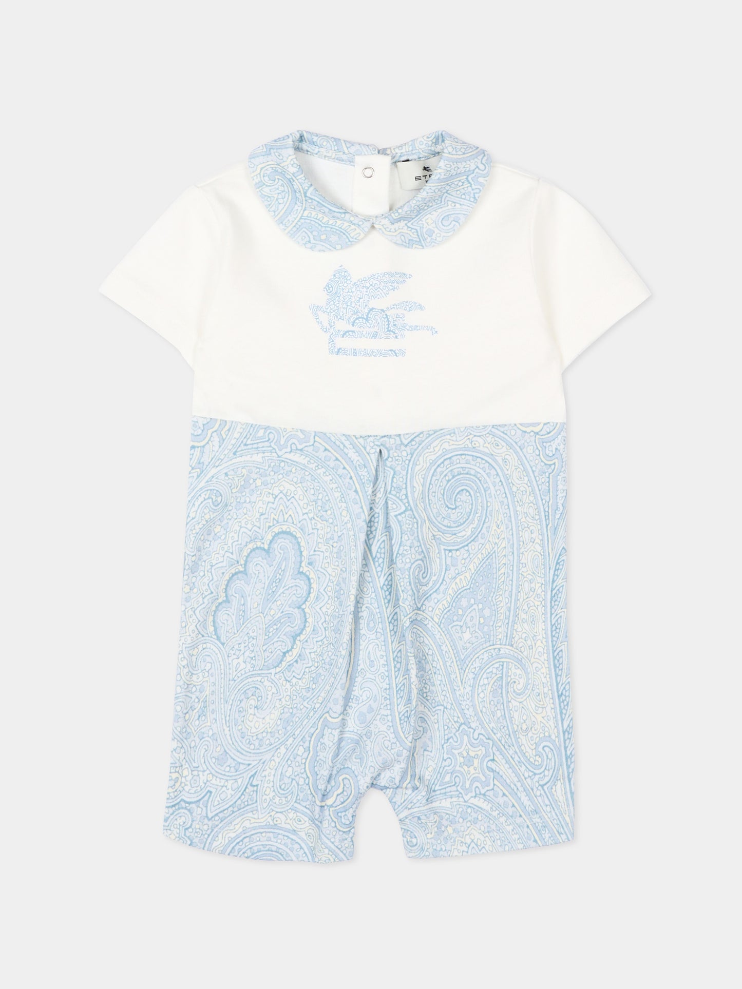 Pagliaccetto celeste per neonato con stampa paisley e logo,Etro,GYB550-Z3771 602