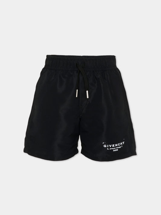 Boxer mare nero per bambino con logo,Givenchy Kids,H31078 09B
