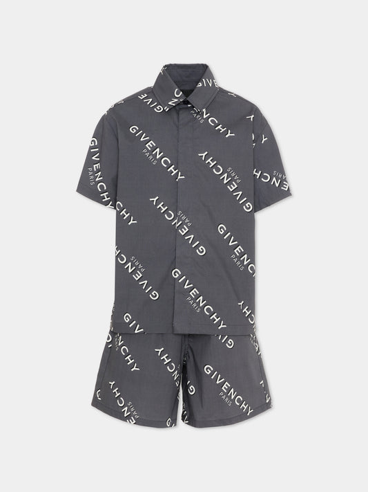 Completo sportivo grigio logomania per bambino,Givenchy Kids,H31081 M01