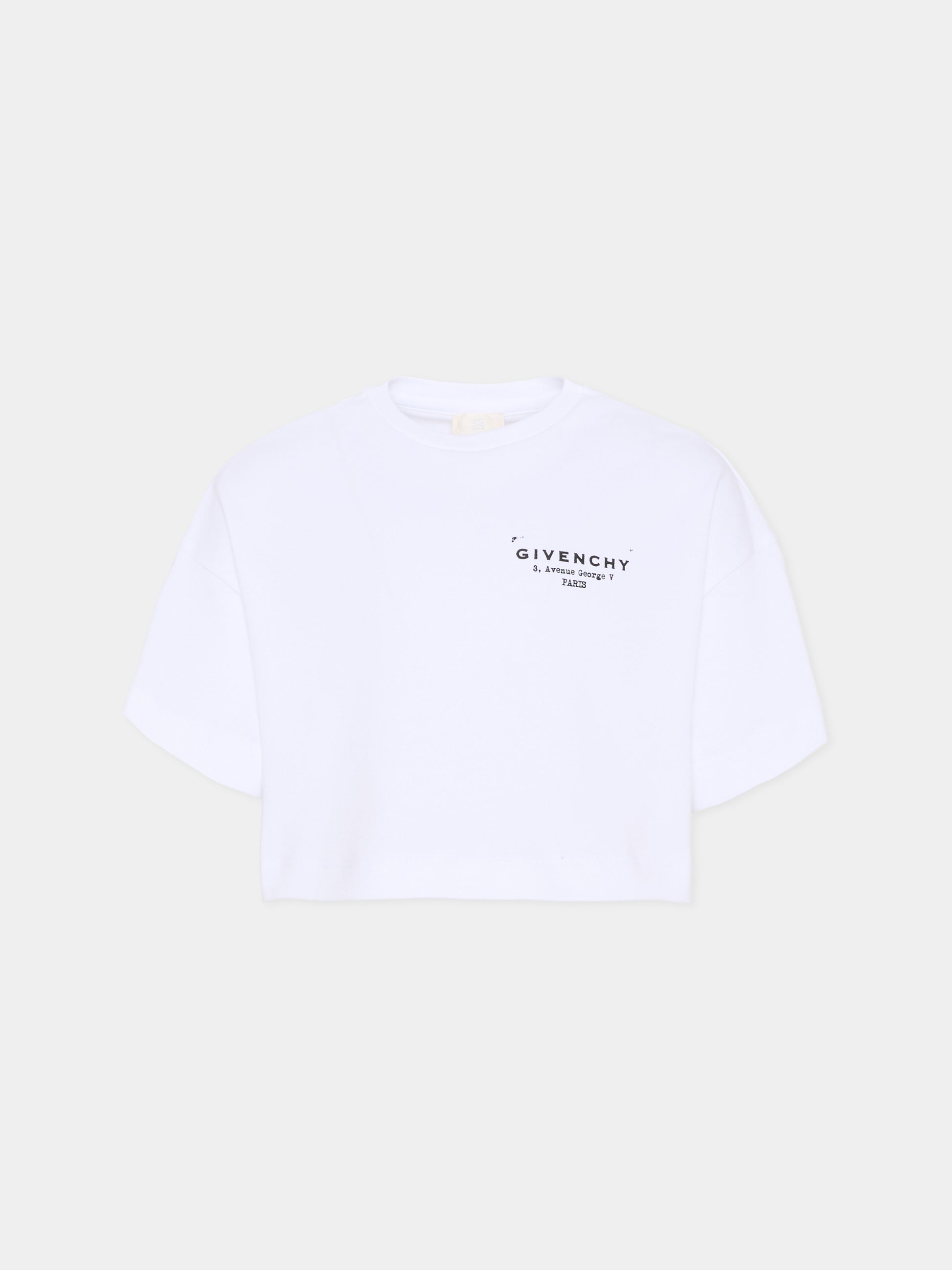 T-shirt crop bianca per bambina con logo,Givenchy Kids,H31224 10P
