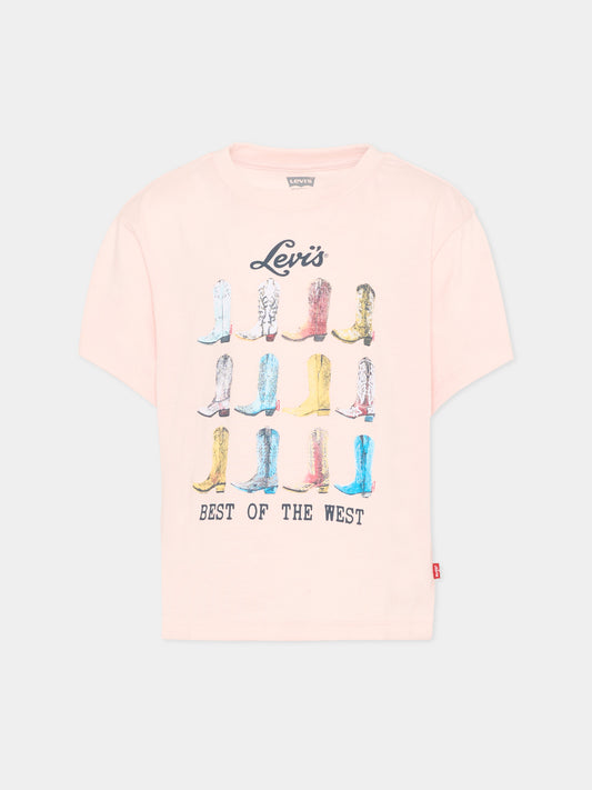 T-shirt rosa con stampa western per bambina,Levi's Kids,4EP785 AKR