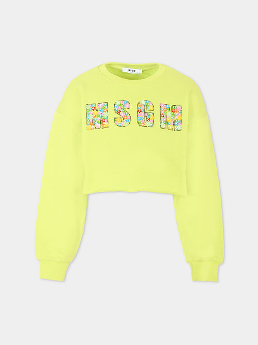 Felpa crop gialla per bambina con logo,Msgm Kids,MS029449 086