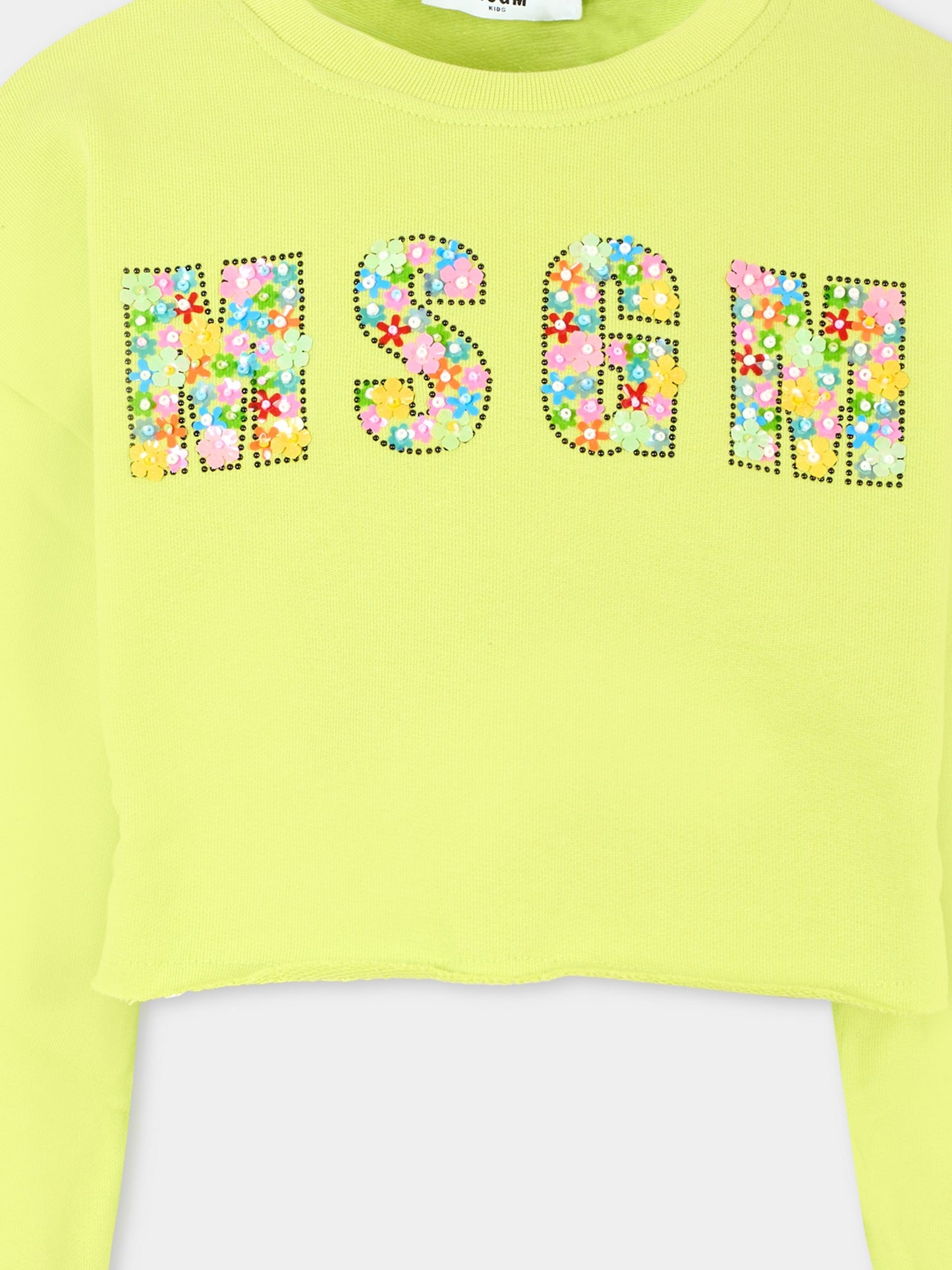 Felpa crop gialla per bambina con logo,Msgm Kids,MS029449 086