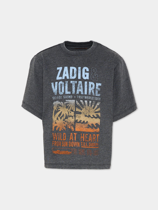 T-shirt nera per bambina con logo,Zadig & Voltaire Kids,X60586 09B