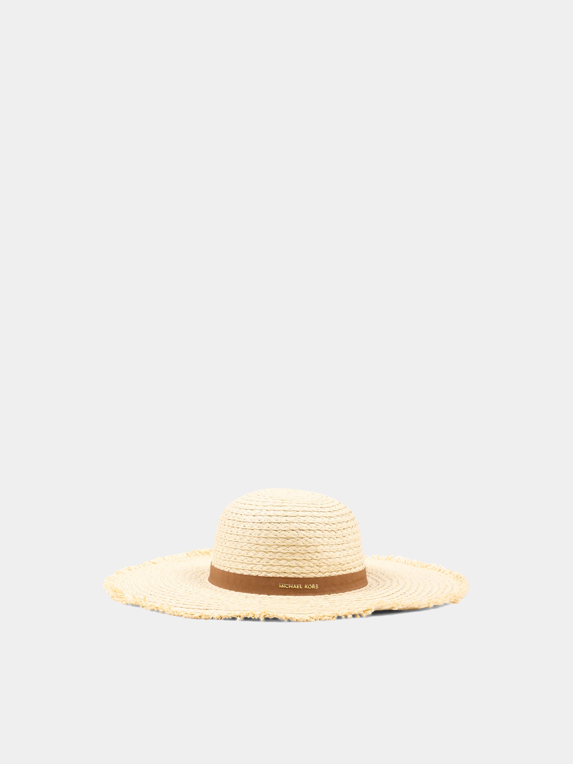 Cappello di paglia beige per bambina con logo,Michael Kors,R30627 117