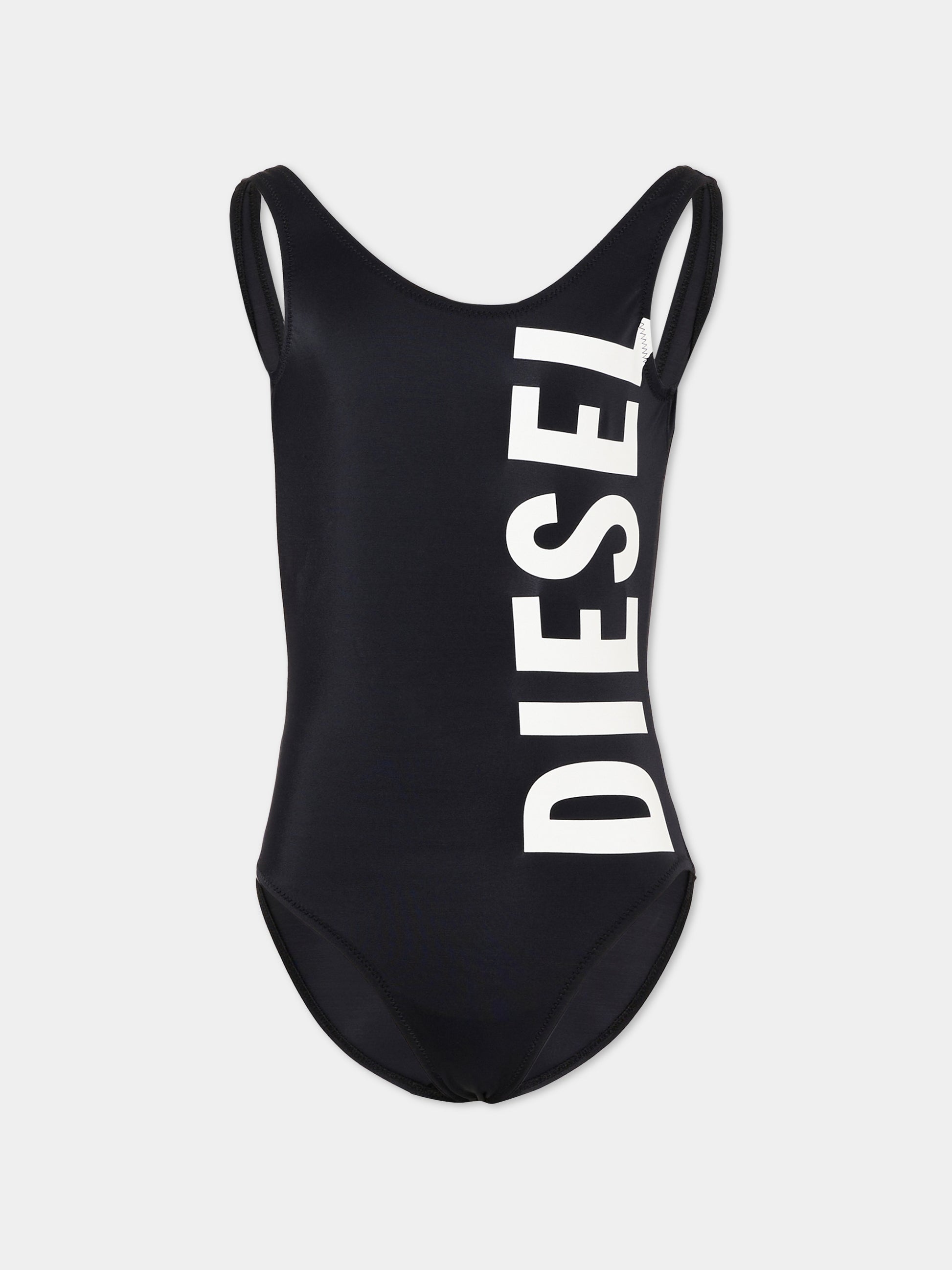 Costume intero nero per bambina con logo,Diesel,J02716 KYAG8 K900