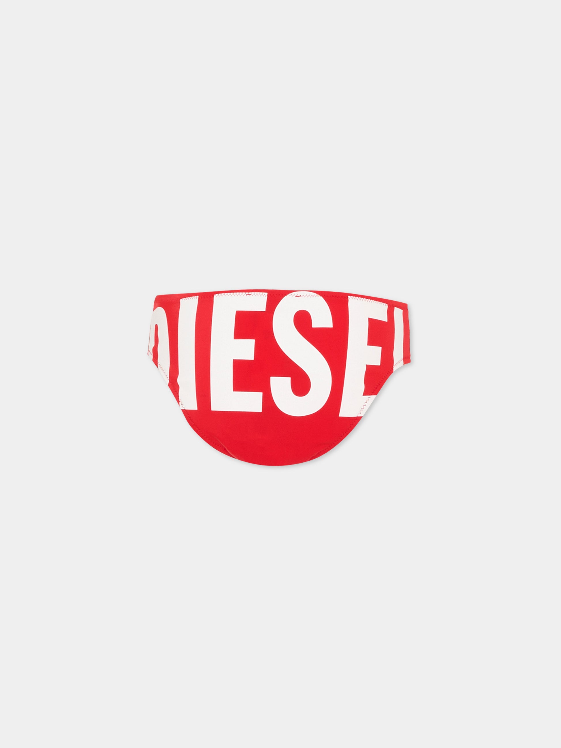 Slip mare rosso per bambino con logo,Diesel,J02719 KYAG8 K405