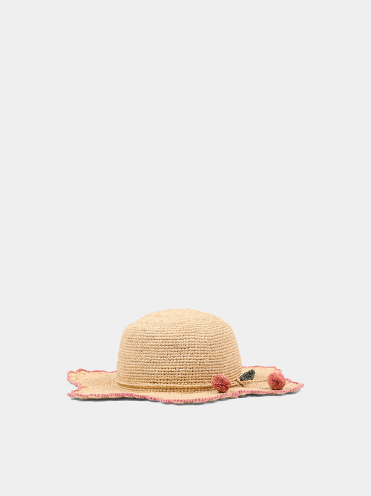 Cappello di paglia beige per bambina con ciliegie,Bonpoint,S06GACW00001 006