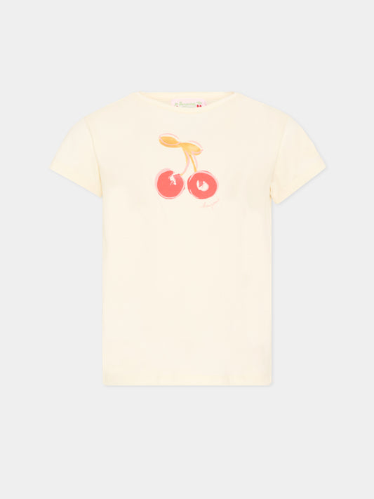 T-shirt bianca per bambina con ciliegie,Bonpoint,S06GTSK00021 103