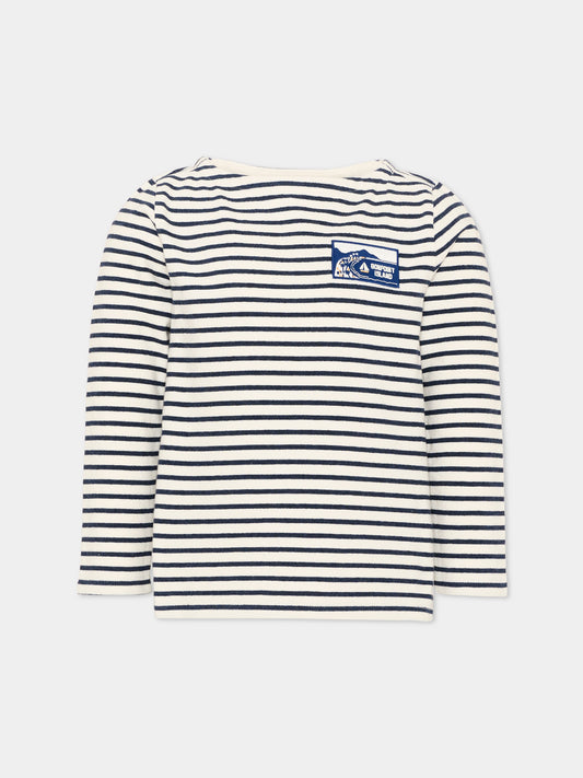 T-Shirt multicolor per bambino a righe con logo,Bonpoint,S06BTSK00021 274