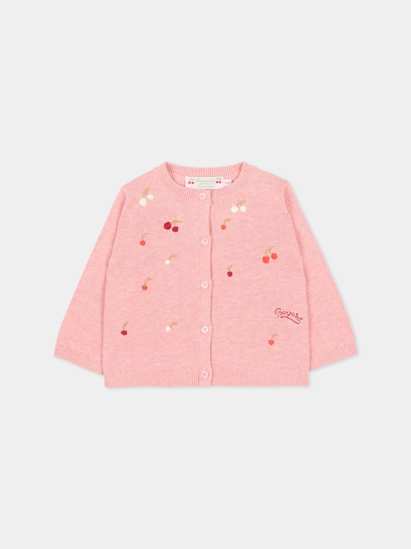 Cardigan rosa per neonata con ciliegie,Bonpoint,S06XCAK00007 124A