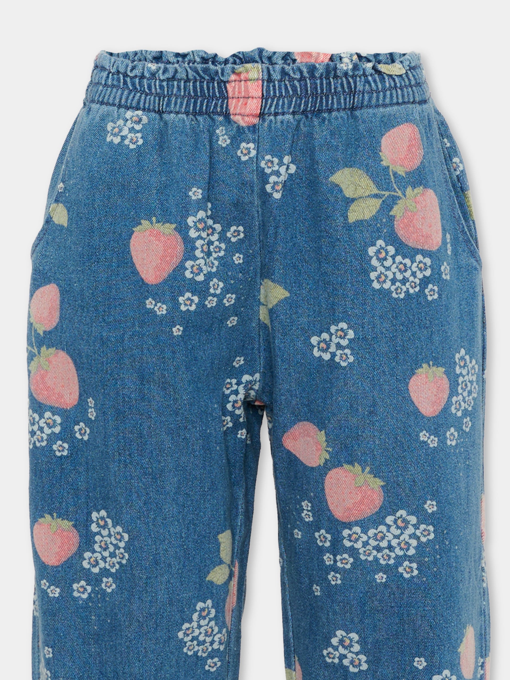 Jeans denim per bambina con fragole,Konges Sløjd,KS104970 MARMELADE SUN