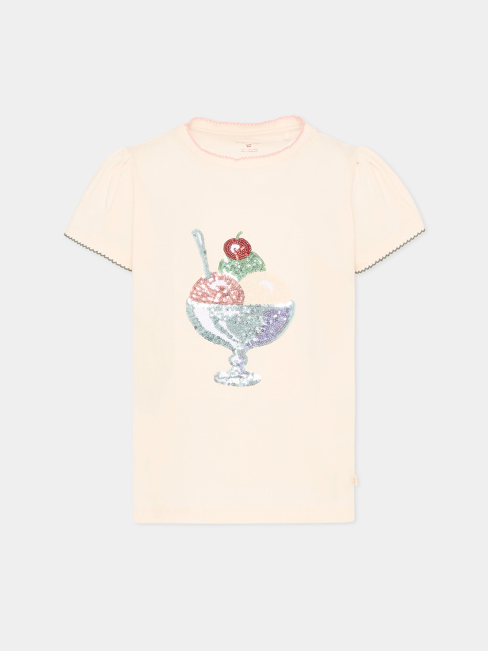 T-Shirt avorio per bambina con paillettes,Konges Sløjd,KS104804 BUTTERCREAM