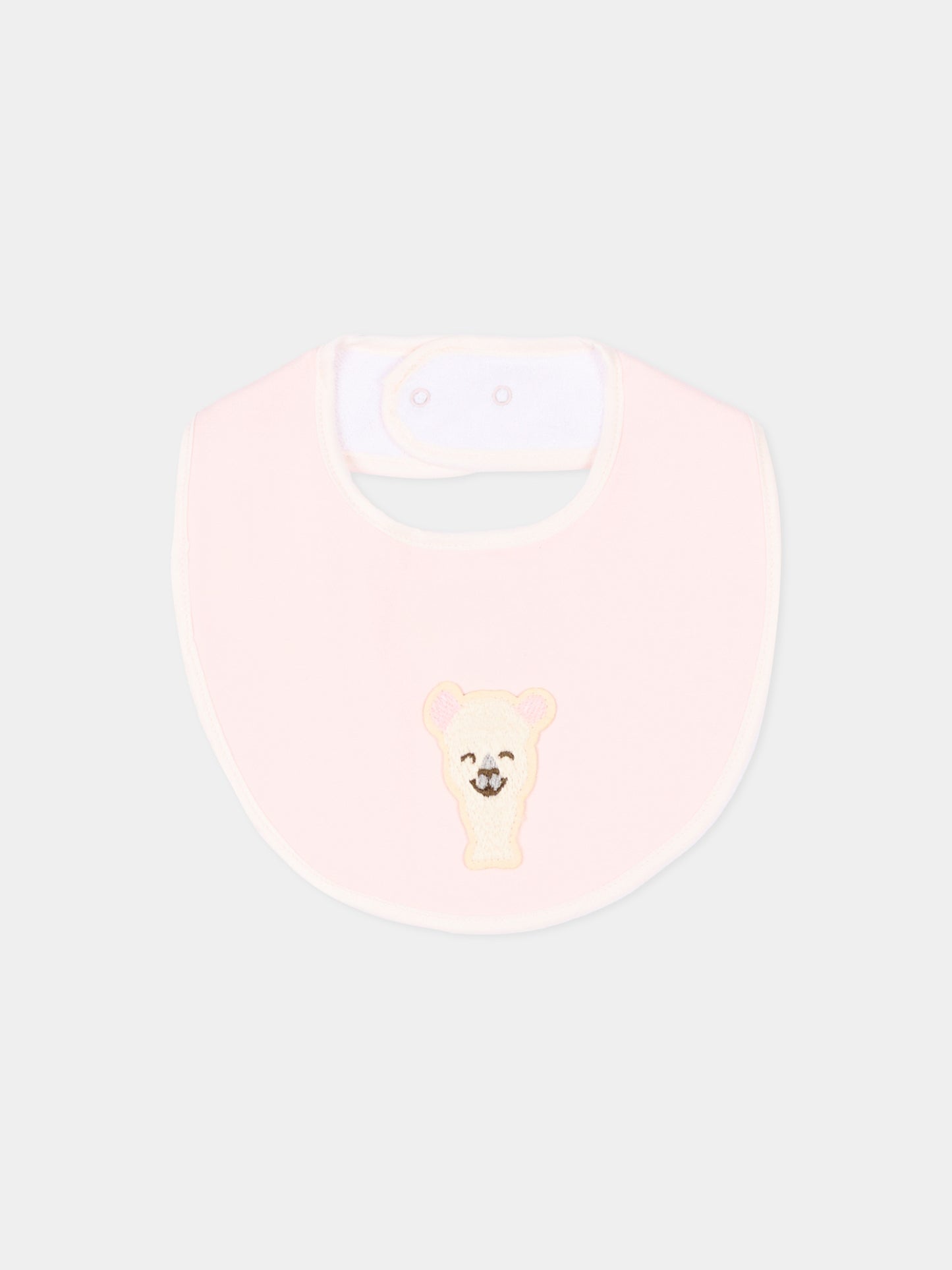 Bavaglino rosa per neonata con ricamo alpaca,Gensami,BIB-ALP-J LIGHT PINK