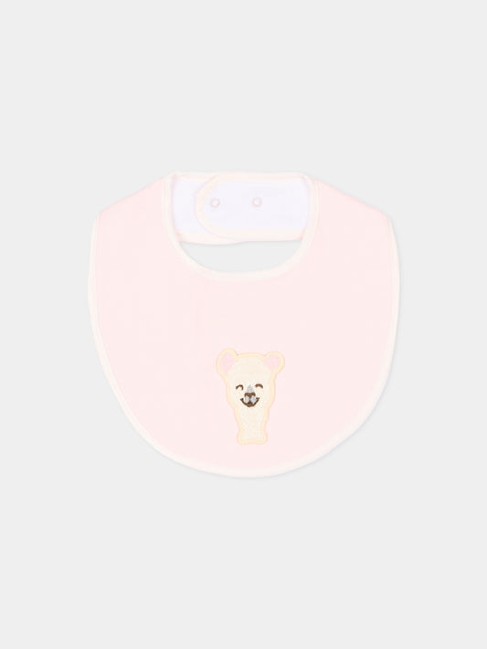 Bavaglino rosa per neonata con ricamo alpaca,Gensami,BIB-ALP-J LIGHT PINK