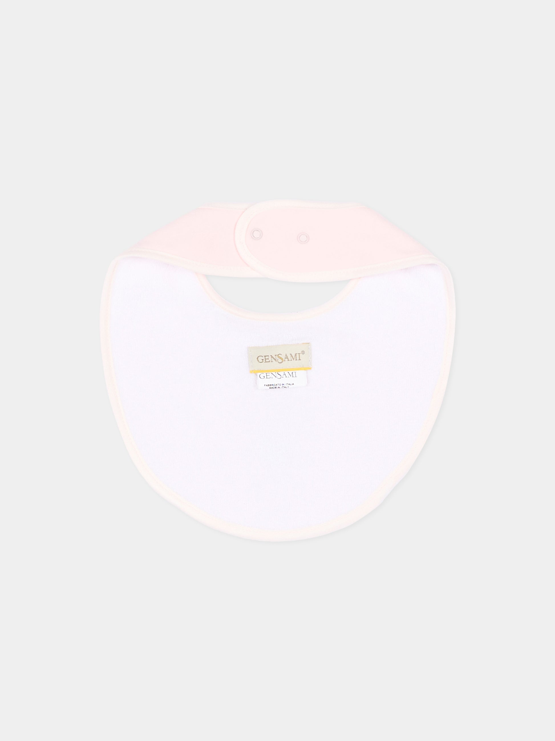 Bavaglino rosa per neonata con ricamo alpaca,Gensami,BIB-ALP-J LIGHT PINK