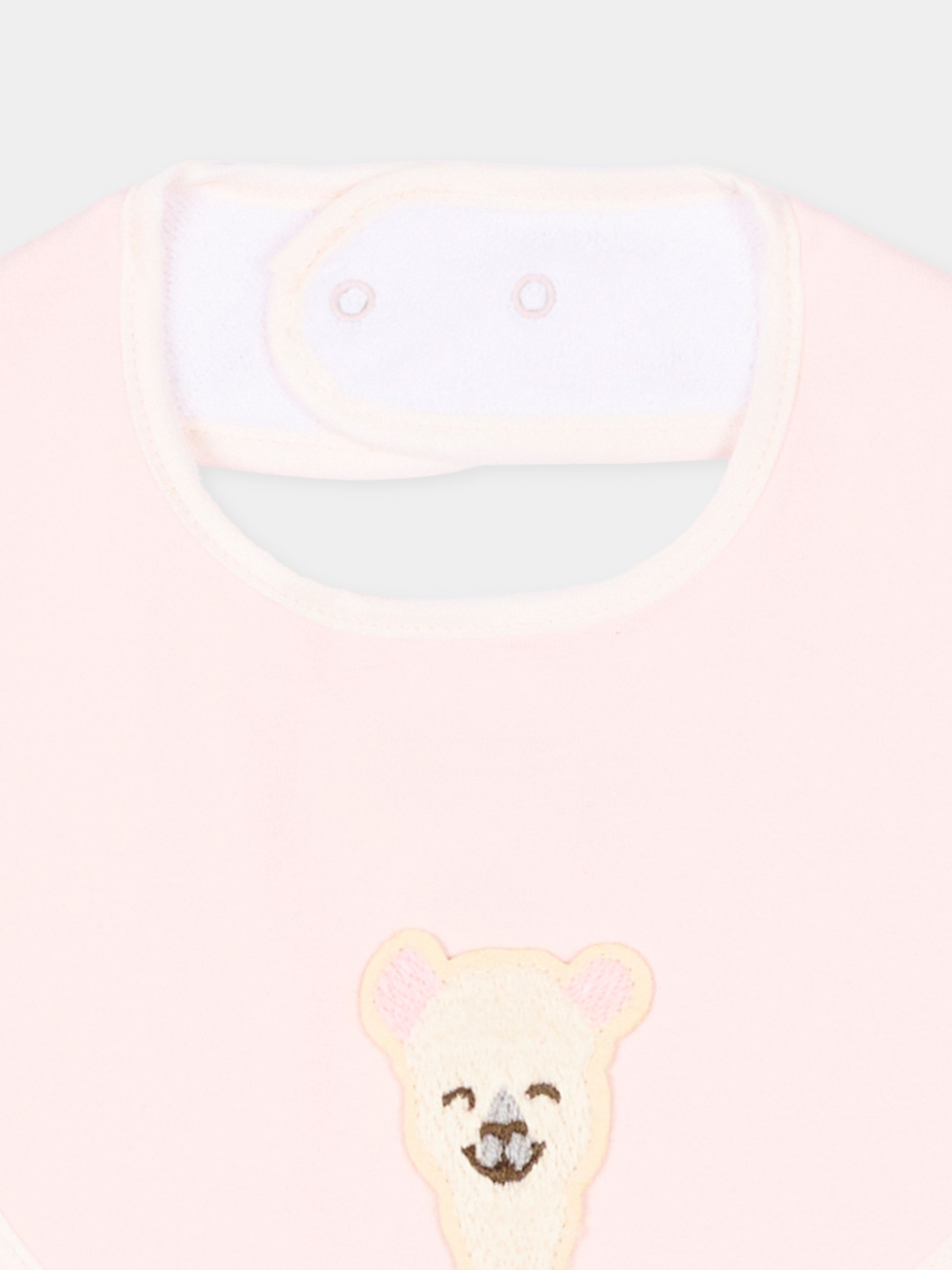 Bavaglino rosa per neonata con ricamo alpaca,Gensami,BIB-ALP-J LIGHT PINK