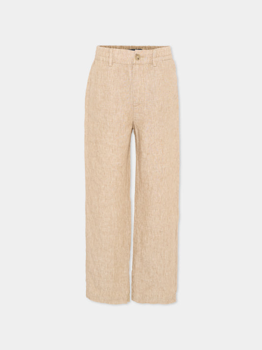 Pantaloni eleganti beige per bambino in lino,Paul & Shark Junior,WUP007 LUA04 20170