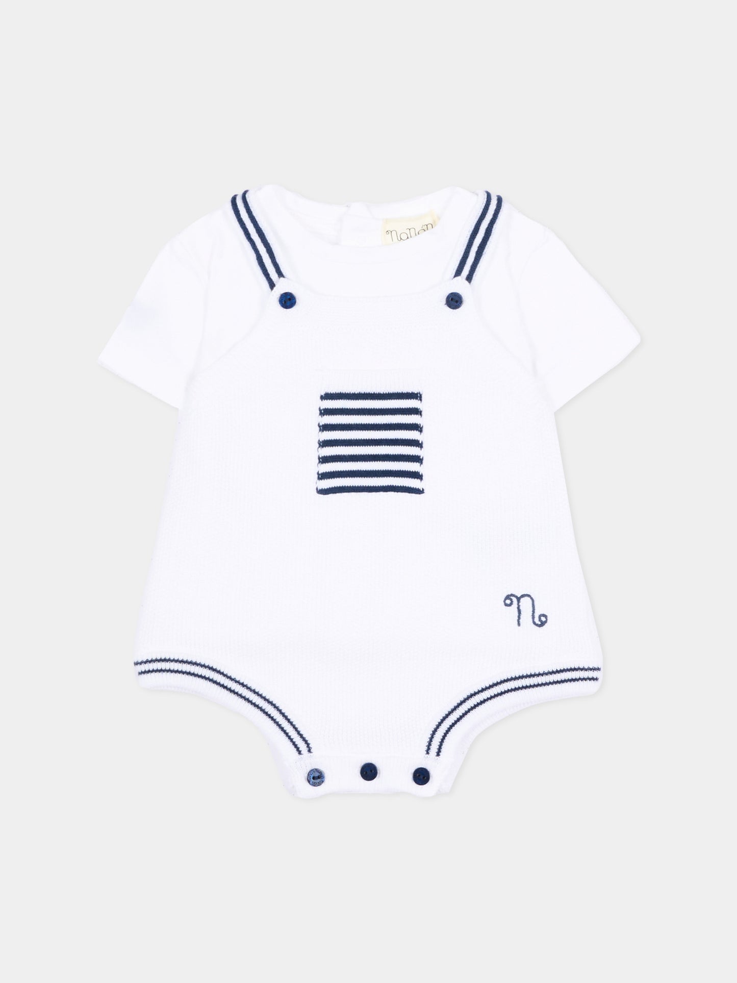 Salopette bianca per neonati rigata,Nanán,E26004B