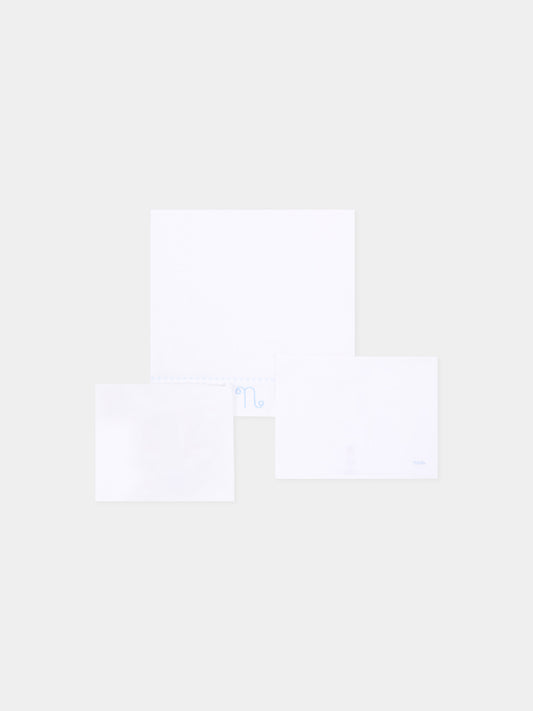 Lenzuola bianche per neonato con profili azzurri,Nanán,E26407A