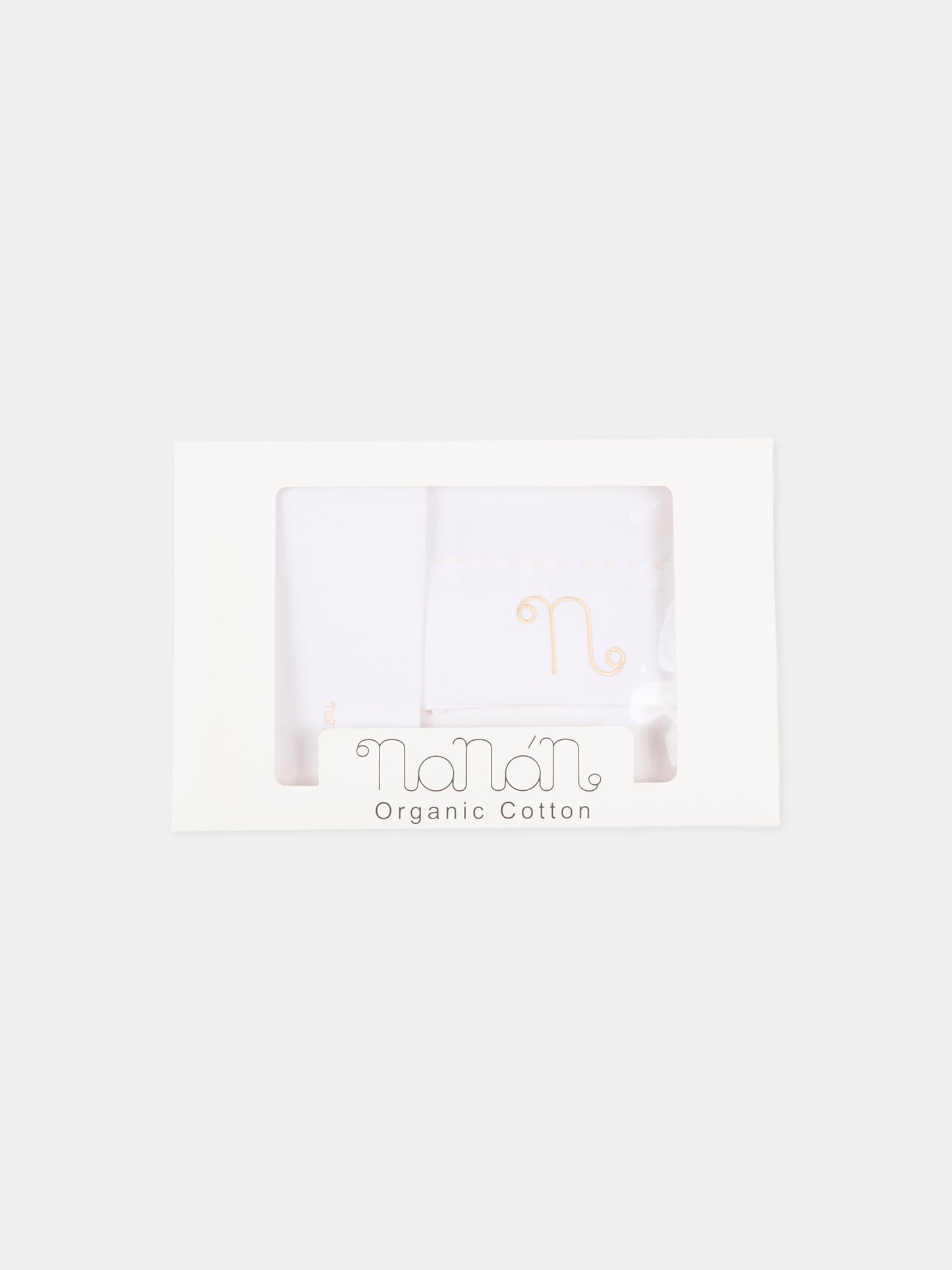 Lenzuola bianche per neonati con profili beige,Nanán,E26407BE