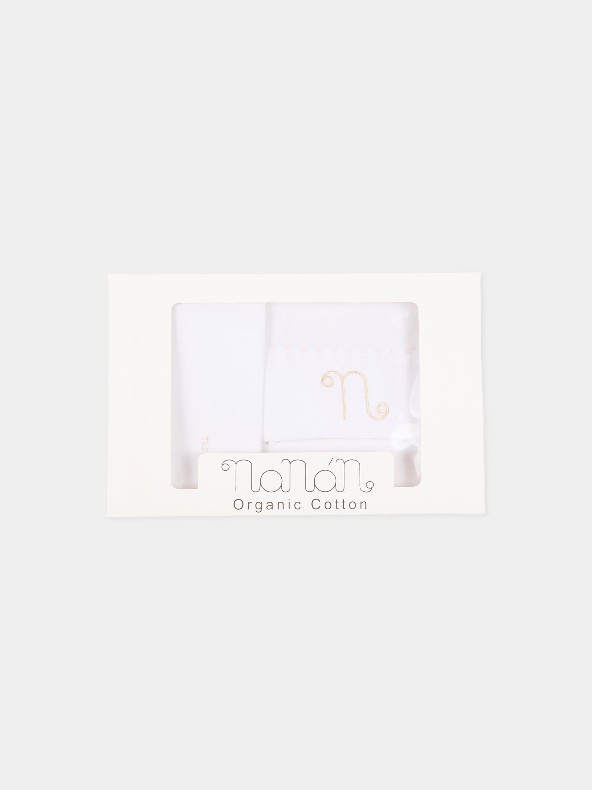 Lenzuola bianche per neonati con profili beige,Nanán,E26407BE