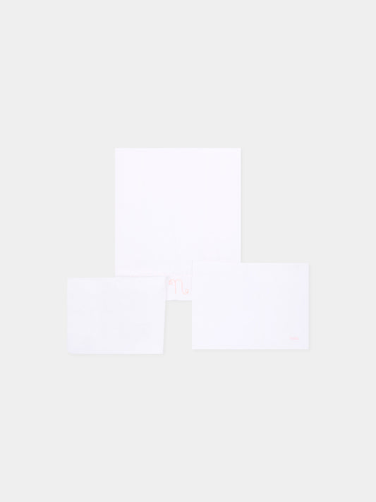 Lenzuola bianche per neonata con profili rosa,Nanán,E26407R