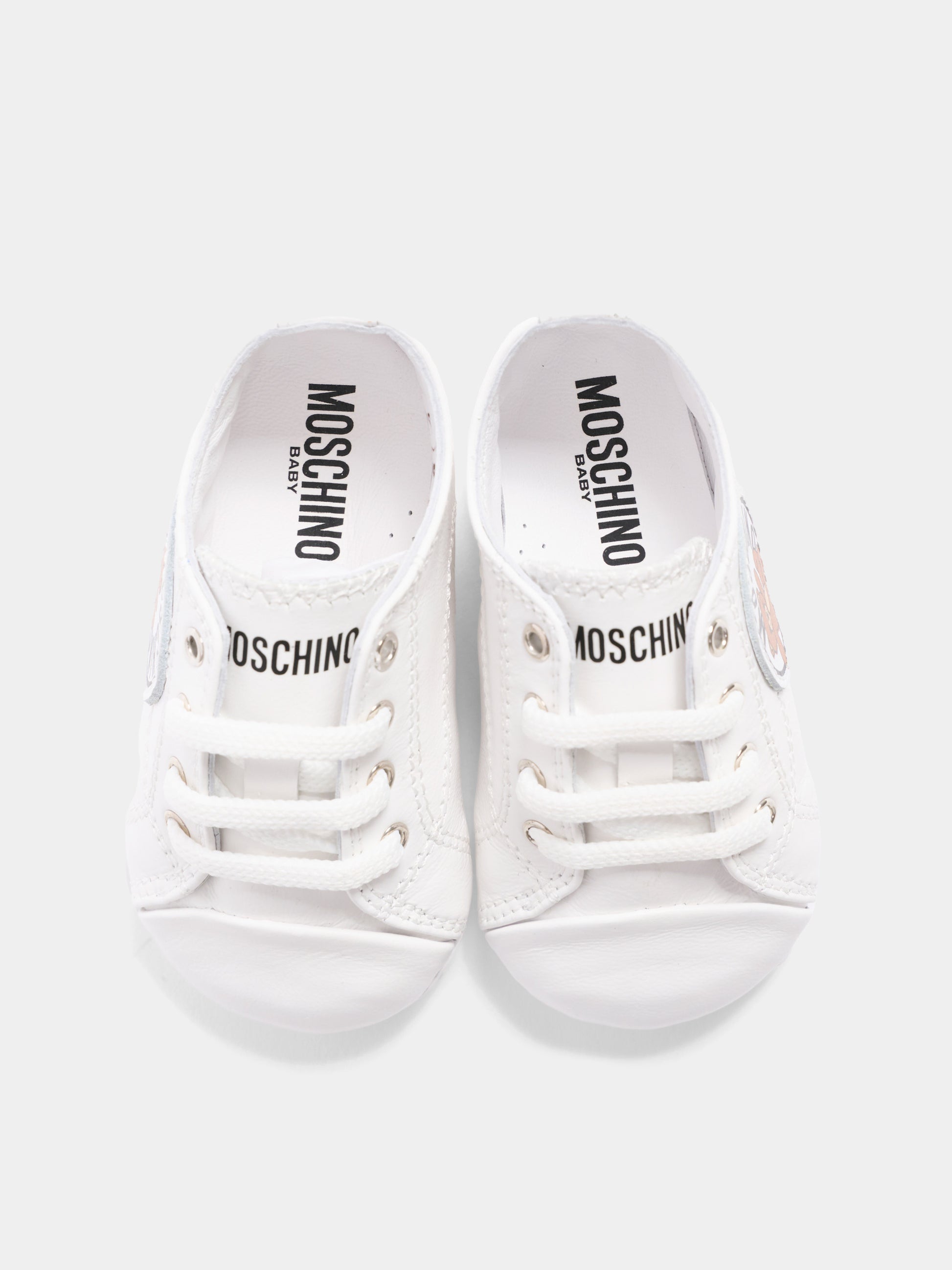 Sneakers basse bianche per neonati con logo,Moschino Kids,82894 - VAR3