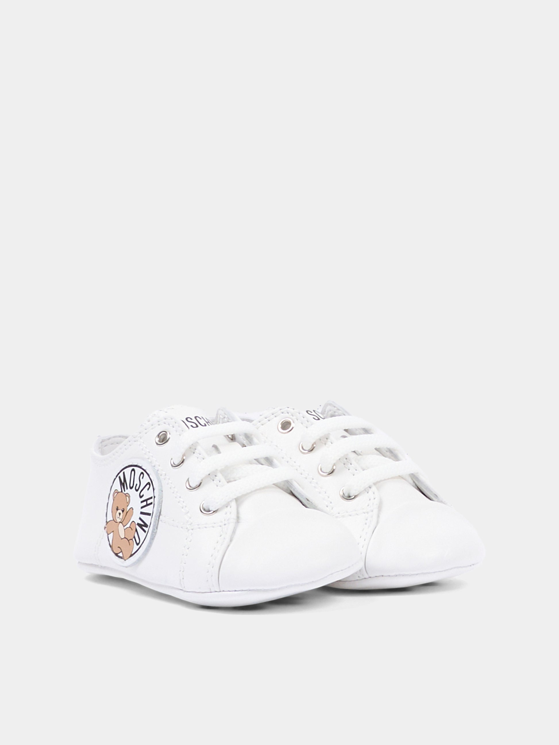 Sneakers basse bianche per neonati con logo,Moschino Kids,82894 - VAR3