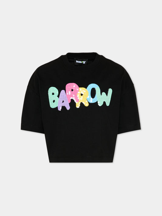 T-Shirt nera per bambina con logo,Barrow,S6BKJGTH132 110